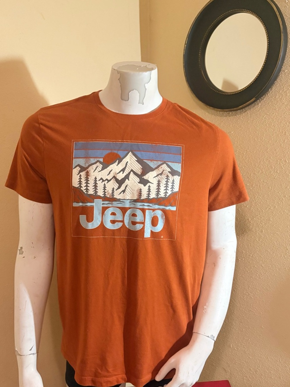 Jeep Orange Short-Sleeve Graphic Tee with Mountain Scene